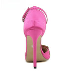Crystal Satin Ankle Strap Pointed Toe Bridal Stiletto Heels for Women