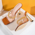 Summer Chain Women Slippers Sandals with Thin High Heels