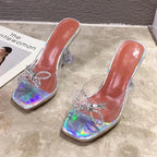 Transparent High Heel Women's Slippers with Sexy Square Toe