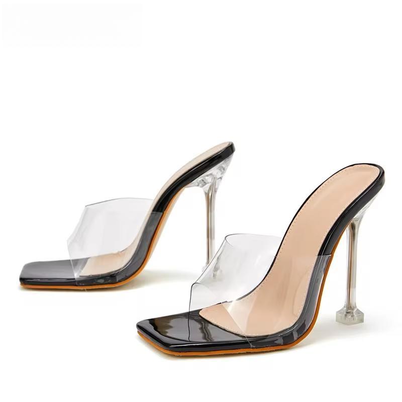 Crystal PVC Jelly Slippers with Open Toe and Perspex High Heels for Women