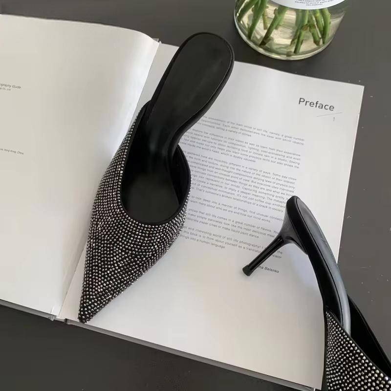 CRYSTAL Women Slippers with Thin Low Heels