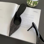 CRYSTAL Women Slippers with Thin Low Heels