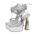 Lace-up Platform Sandals with Open Toe and High Heels for Women