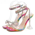 Rhinestone Bowtie Spike Heel Sandals for Women, Sizes 35-42