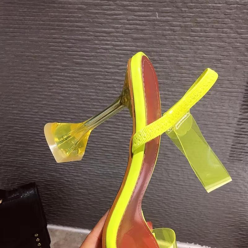 White Yellow PVC Jelly Sandals with Crystal Open Toe and Perspex Spike Transparent Heel