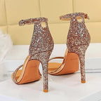 Silver Champagne High Heel Peep Toe Sandals for Women
