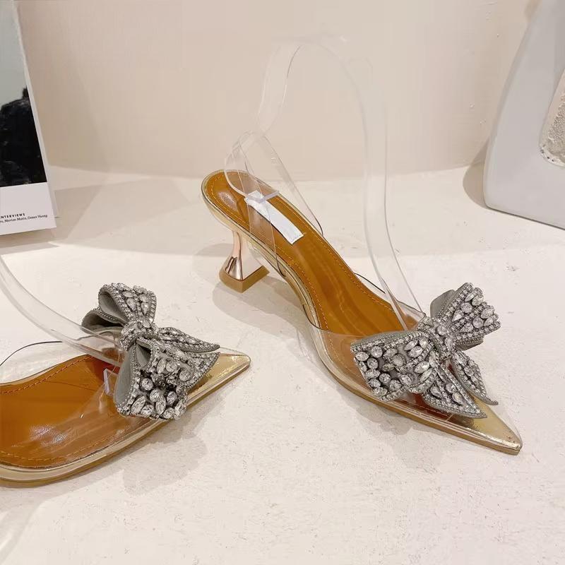 Crystal Sequined Bowknot Silver Women Pumps with Low and High Heels for Spring and Autumn