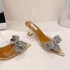 Crystal Sequined Bowknot Silver Women Pumps with Low and High Heels for Spring and Autumn