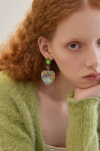 Heart Pendant Earrings with Oil Printing