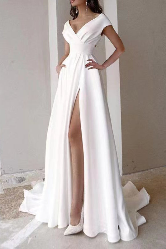 V Neck Ruffle Formal Dress