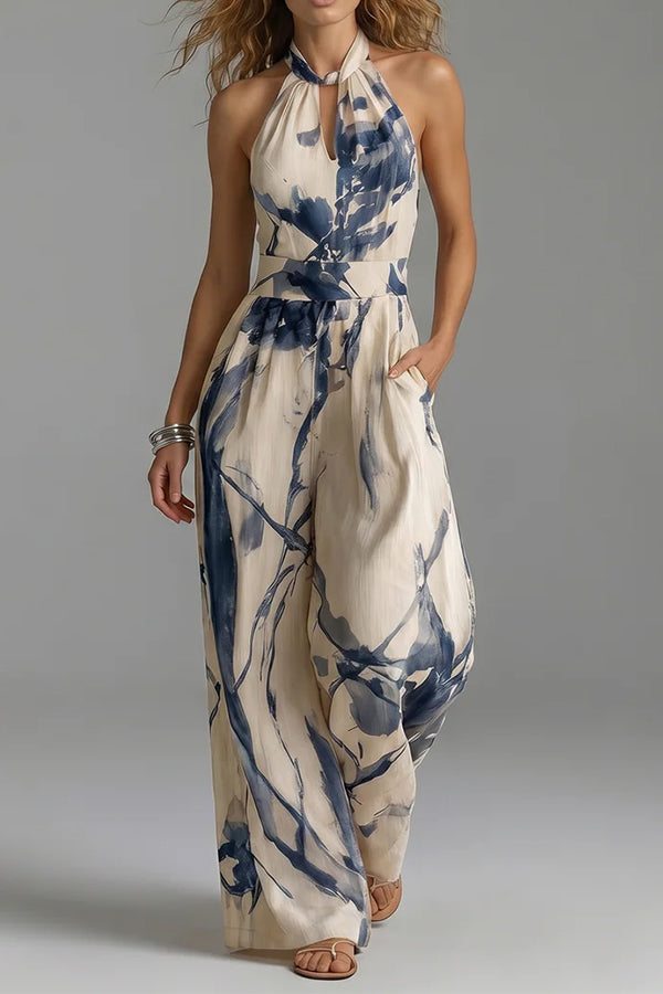Cobalt Muse Halter Wide-Leg Jumpsuit