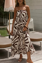 Zebra Print Sleeveless Spaghetti Strap High-waisted Vacation Maxi Dress