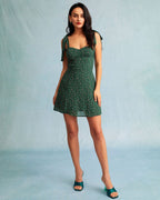 Sweetheart Neck Bow Tie Strap Ditsy Floral Print Slip Mini Dress
