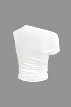 Solid Color Asymmetrical Ruched Crop Top & Tie Mini Skirt Set