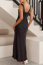 Neck Backless High Waist Slim Fit Solid Color Gowns Maxi Dresses