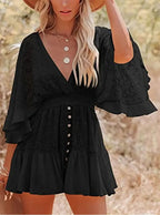 Lace V-Neck Ruffle Mini Dress