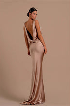 Satin Cowl Neck Sleeveless Mermaid Formal Gown