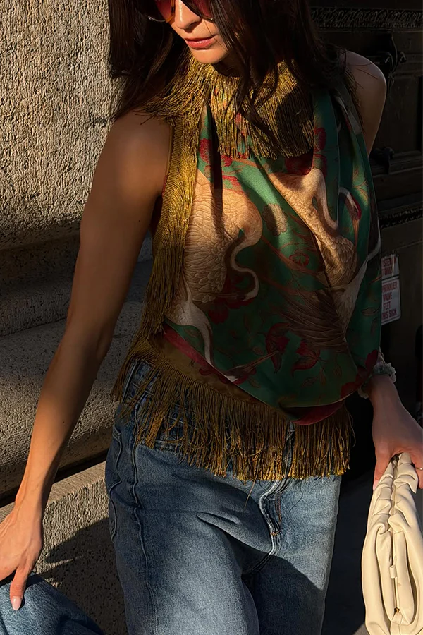 British Retro Diamond Tassel Square Scarf