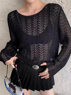 Cutout Thin Loose Long Sleeve Knit