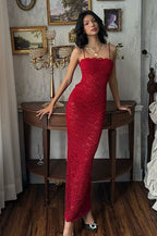 Lace Scalloped Square Neck Spaghetti Strap Bodycon Maxi Dress