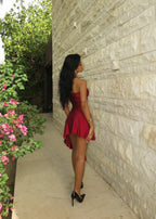 Satin Twisted Halter Neck Draped Panel Bodycon Mini Dress