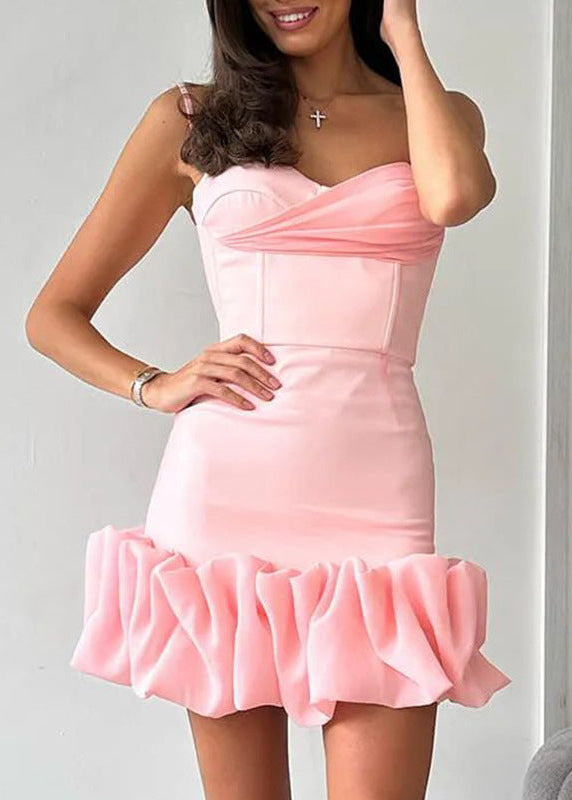 Corset Sweetheart Spaghetti Strap Ruffle Hem Bubble Mini Dress