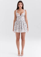 Lace-Trimmed Toile Print Corset Dress