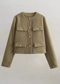 TailoRed Tweed Cropped Jacket â_?Classic Elegance with Gold Button Accents