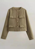 TailoRed Tweed Cropped Jacket â_?Classic Elegance with Gold Button Accents