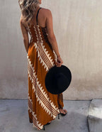 Geometric Chevron Print Spaghetti Strap Deep V-Neck Maxi Dress
