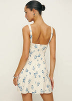 Sweetheart Neck Wide Strap Ditsy Floral Fit and Flare Mini Dress