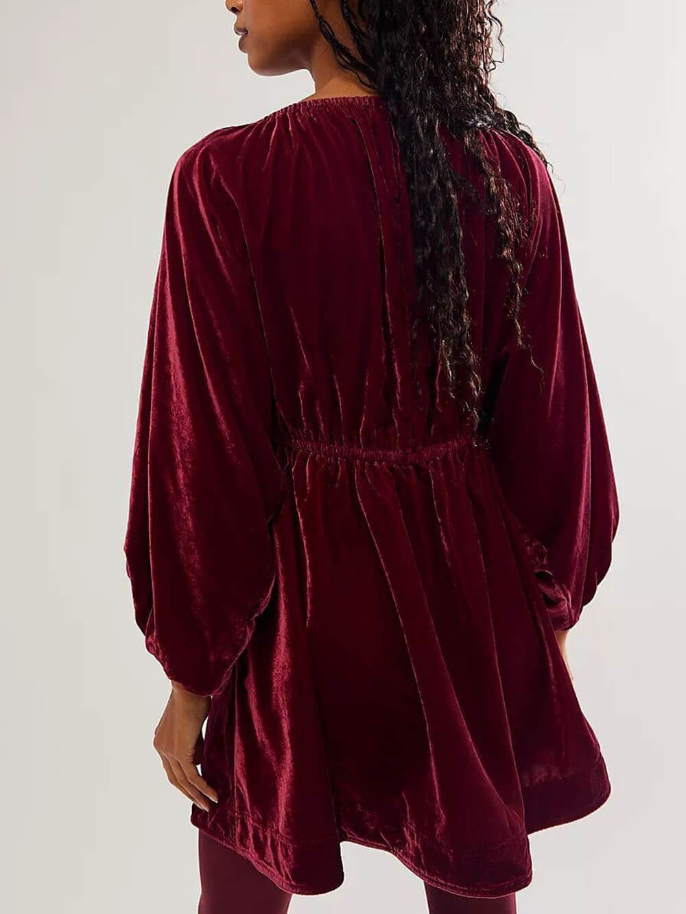 Velvet Deep V-Neck Puff Sleeve Empire Waist Mini Dress