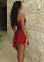 Satin Twisted Halter Neck Draped Panel Bodycon Mini Dress
