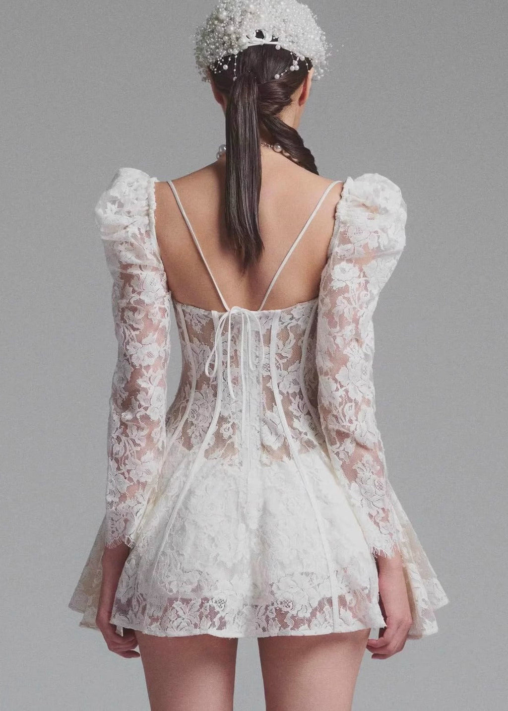 Floral Lace Corset Sweetheart Puff Sleeve Fit and Flare Mini Dress