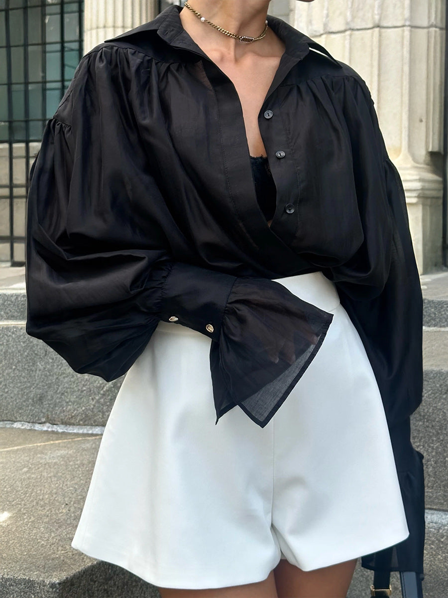 Satin Balloon Sleeve Blouse