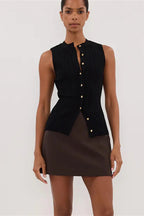 Solid Ribbed Sleeveless Cardigan