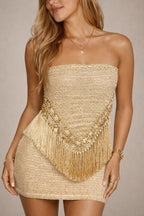 Fashionable Sleeveless Off-shoulder Tassel Hem Strapless Top
