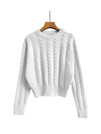 Women Pullover Sweater Baby Blue Jewel Neck Long Sleeves Cotton Sweaters