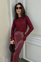Angora Red Split Bodycon Skirt