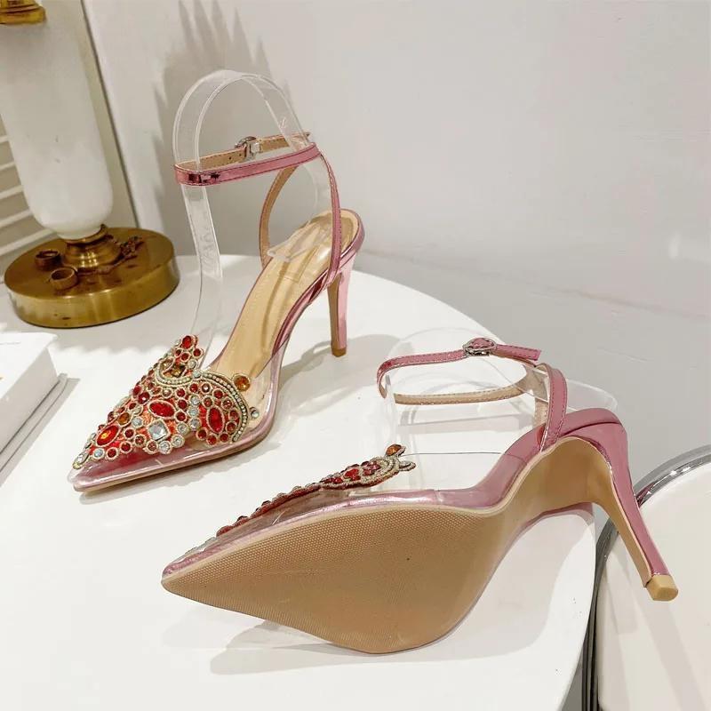 Transparent PVC Women Pumps with Sexy String Bead Crystal High Heels