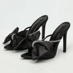 Silk Butterfly-knot Mule High Heels Slippers Sandals