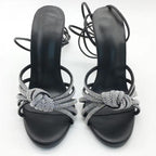 Crystal Peep Toe Ankle Strap Sandals with Thin Heels for Women's Party or Stripping