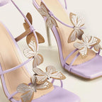 Crystal High Heels Sandals Women Summer Party Prom Dress Buckles Purple Pumps