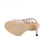 Gladiator Peep Toe Women Sandals with Ankle Buckle Strap and Thick High Heels for Summer