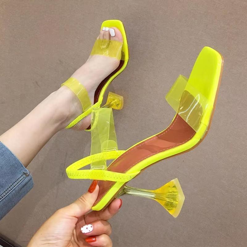 White Yellow PVC Jelly Sandals with Crystal Open Toe and Perspex Spike Transparent Heel