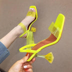 White Yellow PVC Jelly Sandals with Crystal Open Toe and Perspex Spike Transparent Heel
