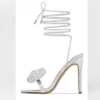 Butterfly Knot Rhinestone Lace Up Sandals for Women