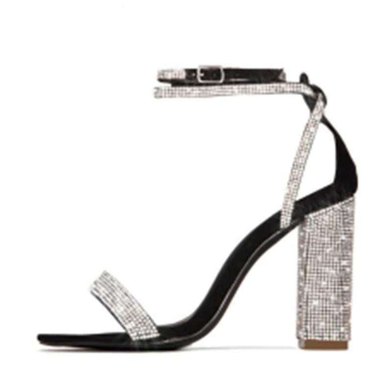 Crystal Women Sandals with Square Heel