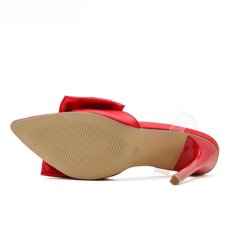 Silk Butterfly-knot Rhinestone Women Mule High Heels Slippers Sandals