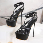 Ankle Buckle Strap Open Toe Women Sandals Stiletto High Heels for Party Platform Club